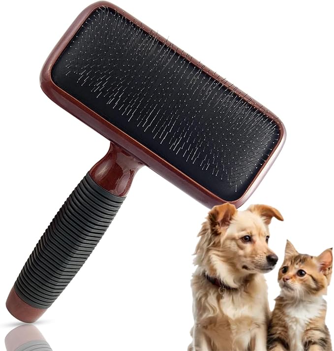 Kenchii Slicker Brush for Dogs, Professional Dog Grooming Brush for Loose Fur, Tangles, Long Short Haired, Stainless Steel Pins, Maplewood Handle, Medium