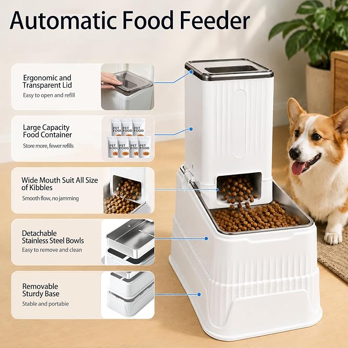 Elevated Dog Food and Water Bowl Set Gravity Automatic Refilling, Large Dog Stainless Steel Bowls with Base, Raised Dog Food Dispenser & Water Bottle for Dogs, Cats, Portable Pet Feeder for M/L Breed