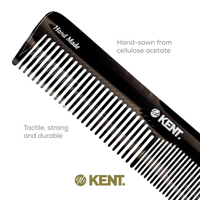 Kent 16T Fine and Wide Tooth for Daily Grooming,Handmade Styling Comb for All Hair Types,Wet or Dry Hair Detangling Comb for Men and Women,Saw Cut Hand Polished, Made in England Graphite