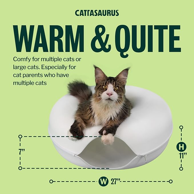 Peekaboo Cat Cave, Extra Spacious for Multiple & Large Cats 15+ lbs, Scratch Detachable Cat Beds for Indoor Cats, Washable Tunnel Bed, Comfy Donut Tunnel (White, Jumbo)