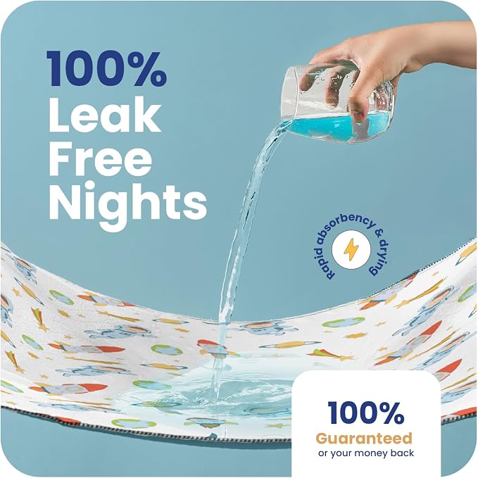 IMPROVIA® Pee Pads for Kids - Bed wetting Pads for Kids Potty Training Bed mats for Toddlers Waterproof Reuseable Washable Absorbent, Non Slip - Space Design - Full Size 34”x52