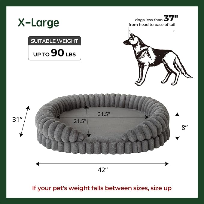 BALANCE Calming Dog Bed for Extra Large Dogs, 42 Inches Oval Washable XL Pet Bed with Sides, Orthopedic Pet Couch Sofa with Non-Slip Bottom, Gray