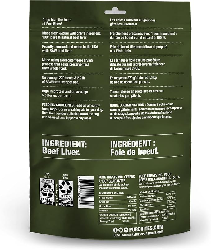 PureBites Beef Liver Freeze Dried Dog Treats, 1 Ingredient, Made in USA, 11oz