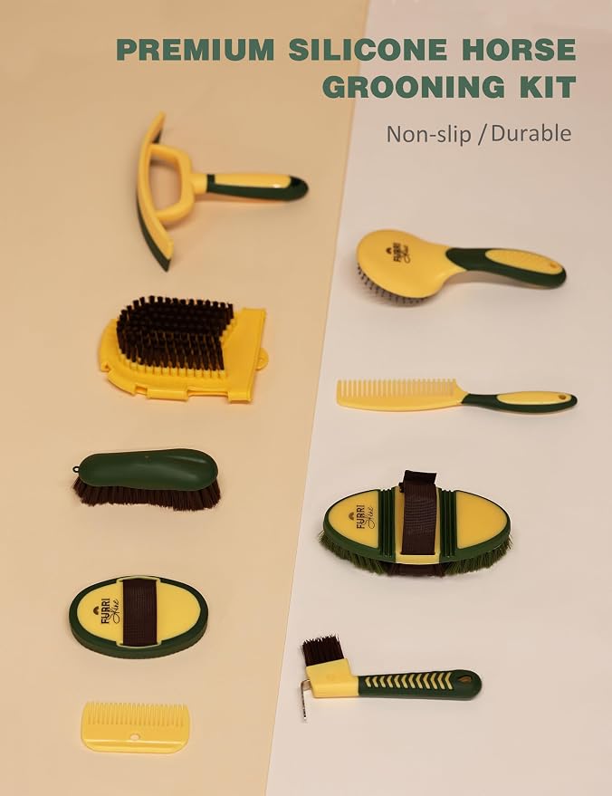 11-Piece Horse Grooming Kit with Waterproof Tote Pasture Glow | 10 coordinated horse grooming tools with comfort-grip designs and a spacious waterproof tote for complete horse grooming