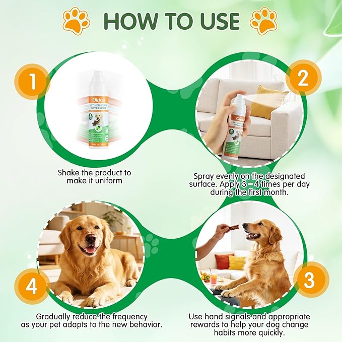 Bitter Apple Spray for Dogs - No Chew Spray for Dogs to Stop Barking Marking and Nibbling - Natural Ingredients Dog Repellent Spray for Furniture and Your Belongings Green