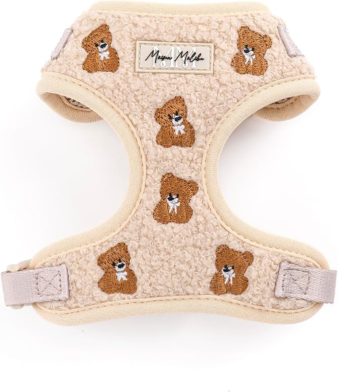 Embroidered Matching Dog Harness and Leash Set with Poop Bag – No Pull, Adjustable, Padded, Breathable Harness for Puppies, Extra Small Dogs, Small Dogs, and Medium Dogs (Medium)