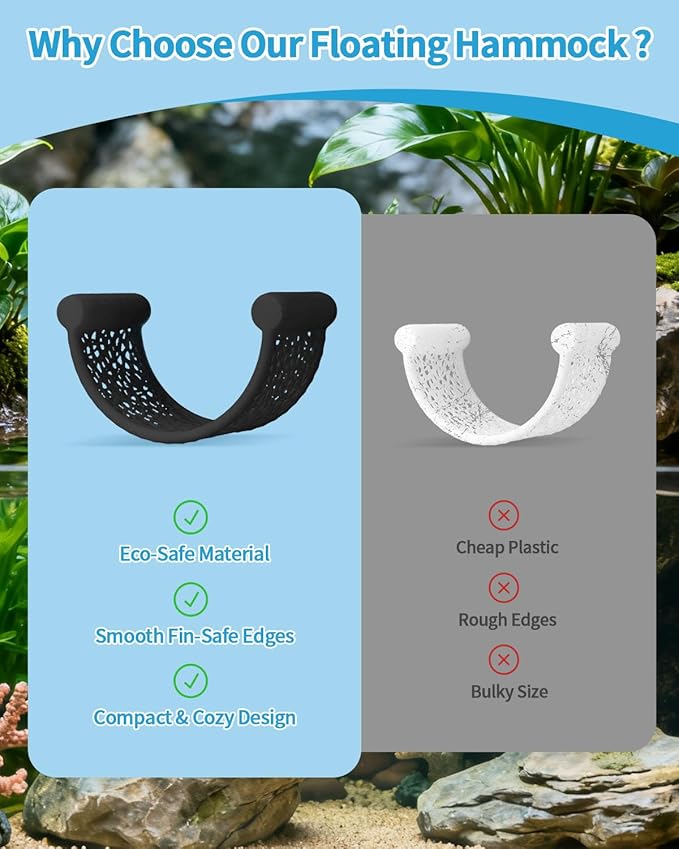 Floating Betta Hammock, Betta Fish Hammock, Floating Rest Platform or Small Aquariums, Nano Tanks, Shrimp, Corydoras, Betta Fish Tank Accessories, Fish Tank Decor, 3D Printed Aquarium Decor (Black)