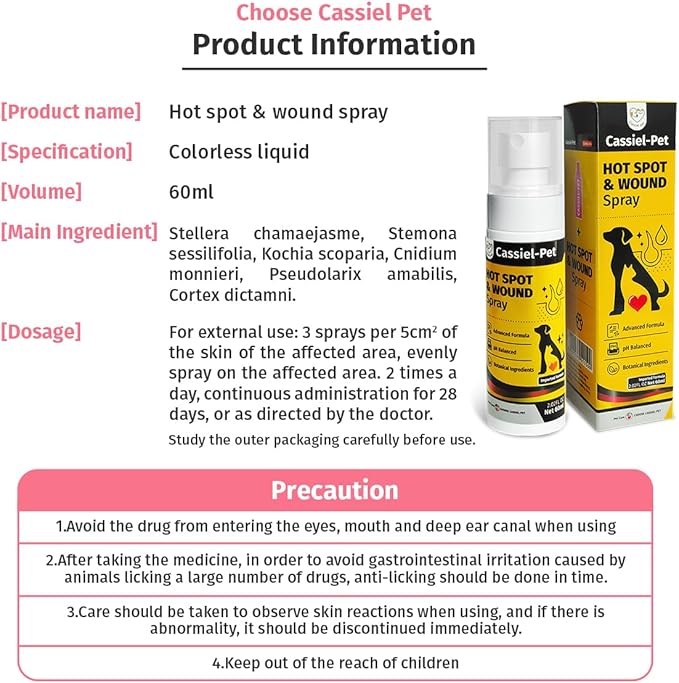 Hot Spot Spray Treatment, Wound Care & Itch Relief Spray for Dogs and Cats, Relives Scratching, Itchy Skin and Paw Licking, for All Animals, 2.02oz