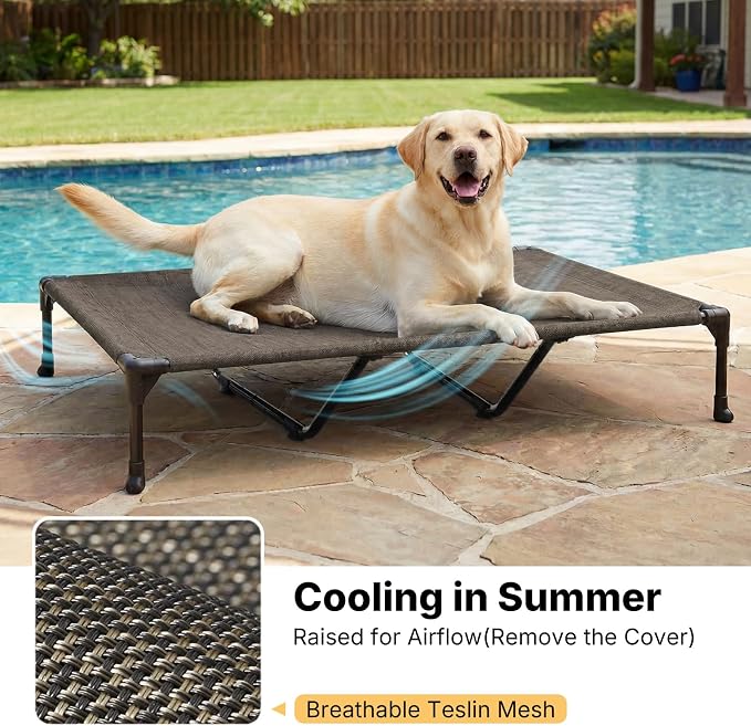Veehoo Cooling Elevated Dog Bed Add Removable Waterproof Bolster Cushion Mat, Raised Pet Cot with Breathable Teslin Mesh, No-Slip Feet, Dog Sofa Bed for Indoor Outdoor, XXLarge, Brown CWC2331B