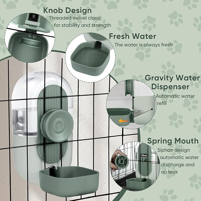 Lemtrflo 28oz Hanging Automatic Water Dispenser，Rabbit Water Bottle,Bunny Guinea Pig Ferret Water Bowl for Cage,Suitable for Small Animal Puppies(Cage Grid Spacing Over 1.2'') (Green)