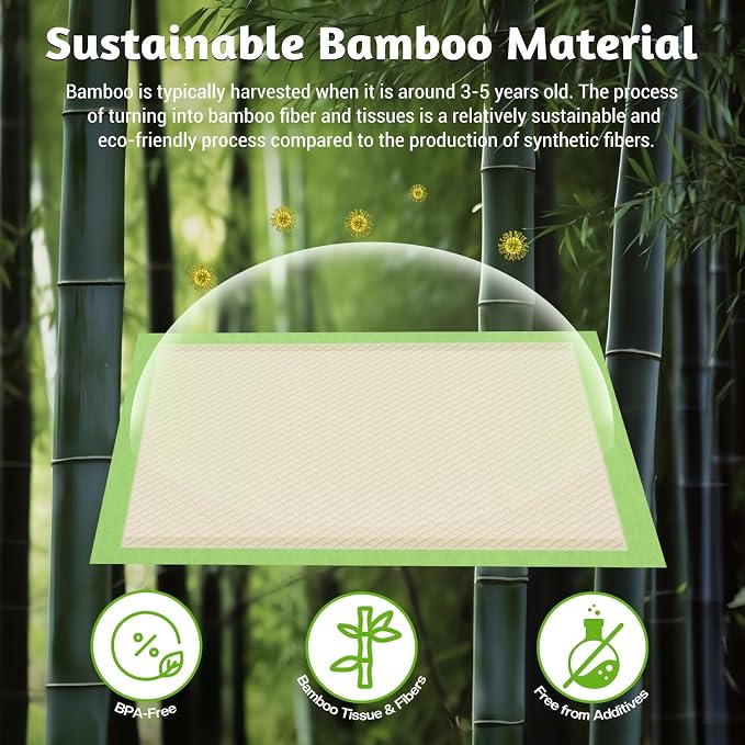 MIZOK Bamboo Dog Pee Pads Highly Absorbent No Leak XXL 36x36in 30Ct | Thick Bamboo Fibers Instantly Absorb Liquid and Neutralize Bad Odors Keeping Your Indoor Living Space Clean and Leak Proof