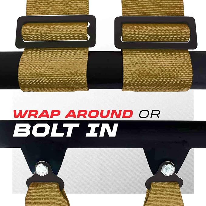 1pc 50 Cal Gold 4 Point Harness 3in Straps, Racing Harness Seat Belt | Ultra Kush padding, Push Button quick release hardware. Universal Fit for UTV, RZR, race car.