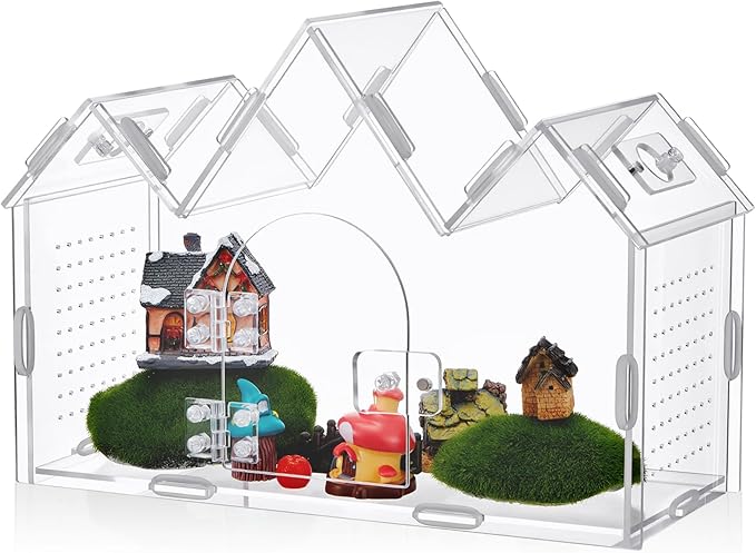 Weysat Jumping Spider Enclosure 11.2" x 4.7" x 8" Acrylic Tarantula Enclosure Castle Style Insect Terrarium with Magnetic Door Transparent Terrarium for Reptiles, Amphibians and Spiders