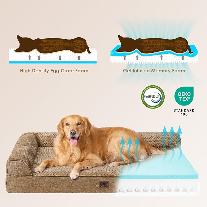EHEYCIGA XL Dog Bed Memory Foam for Crate, Extra Large Dog Bed Orthopedic with Washable Removable Cover, Waterproof Pet Sofa Couch XLarge Size Dogs, 41x27x6.5, Camel | Washable Removable Cover, Waterproof Flat Pet Sofa Couch with Nonskid Bottom, 41x27x6.5