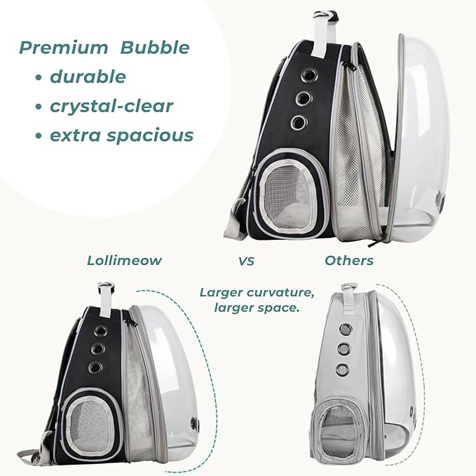 Cat Carrier Backpack, Expandable Bubble Pet Carrier for Cats and Small Dogs, Airline Approved Travel Backpack for Hiking, Walking & Outdoor Adventures - Supports up to 16 lbs