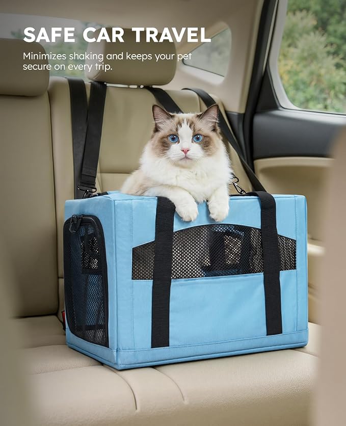 Pecute Cat Carrier Stable, Pet Carrier with Privacy Partition,Light Blue | Safe For Car Travel, Stable Steel Frame, Soft-Sided Pet Carrier Bag For Dogs And Cats Up To 15lbs, Foldable Design,XL.
