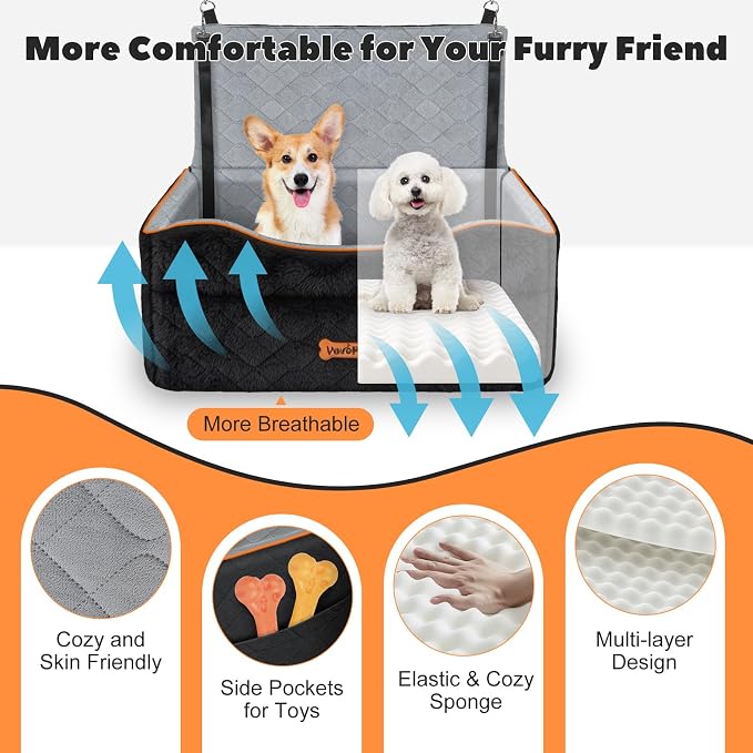 Dog Car Seat for Dog Under 50Lbs Medium or 2 Small Dogs Under 25Lbs | Booster Car Seat, Waterproof Cars Pet Bed with Thick Cushion & Safety Leash, Removable Pet Cars Seats for Travel