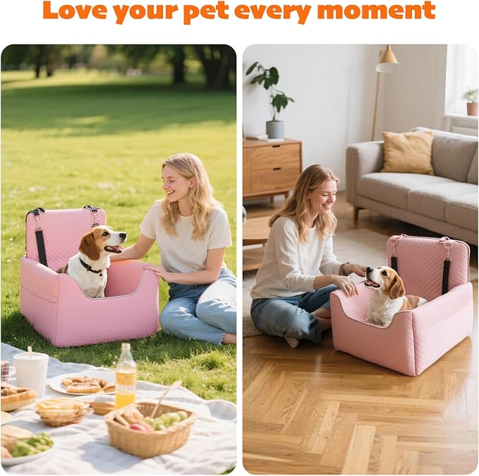 Dog Car Seat for Small/Medium Dogs Under 35lbs | Soft Memory Foam Booster Car Seat with Detachable Washable Cover and Cushion, Puppy Dog Car Bed