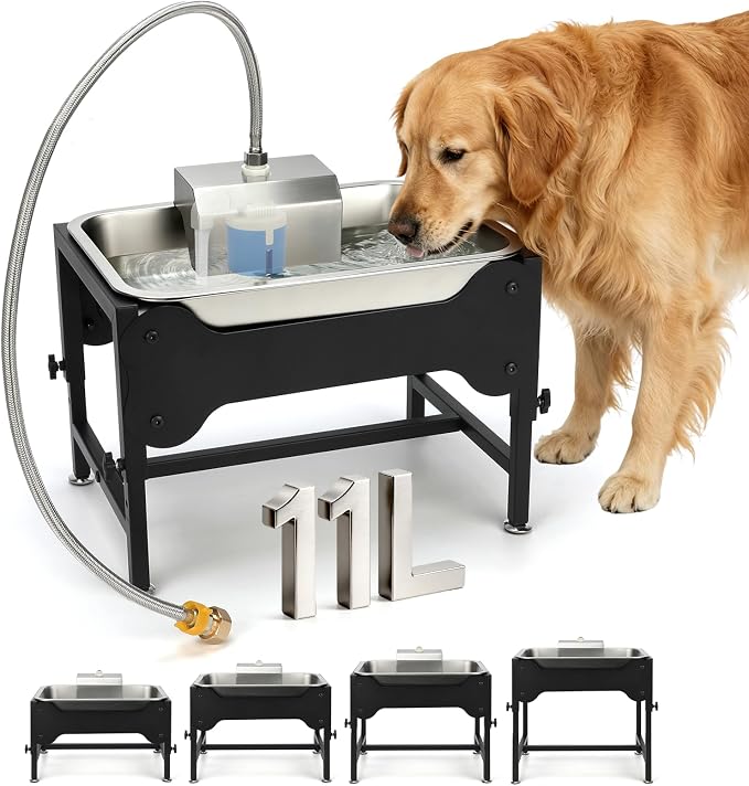 BWOGUE 3 Gal Automatic Dog Water Dispenser, Elevated Outdoor Bowl for Dogs | Automatic Water Dispenser for Dogs, Stainless Steel Pet Waterer, 9/11/13/15 in Stand, Float Valve, Big Dogs Pets Livestock
