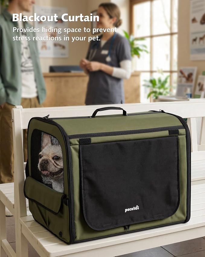 Dog Car Carrier Light Weight 24×17.7×20.5in, Foldable Dog Carrier, Green | Easy to Assemble, Portable and Breathable Pet Carrier, Suitable for Indoor and Outdoor Use, Dog Travel Crate with Curtain
