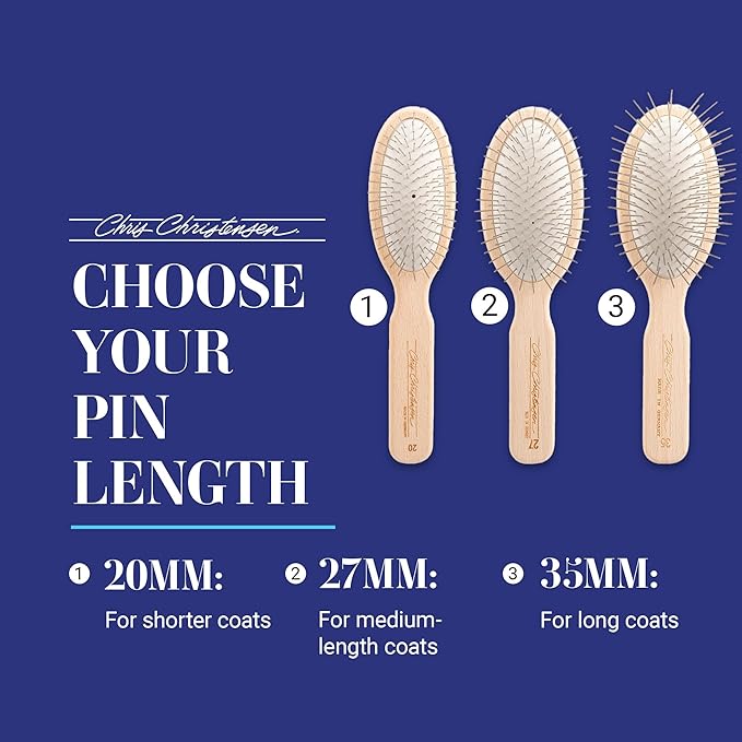 Chris Christensen 20 mm Oval Pin Dog Brush, Original Series, Groom Like a Professional, Stainless Steel Pins, Lightweight Beech Wood Body, Ground and Polished Tips