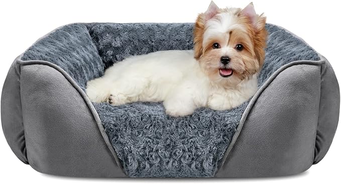Rectangle Washable Orthopedic Dog Bed for Small, Medium and Large Dogs, Soft Calming, Sleeping Puppy Bed Durable Pet Cuddler with Anti-Slip Bottom, S (20"x19"x6")
