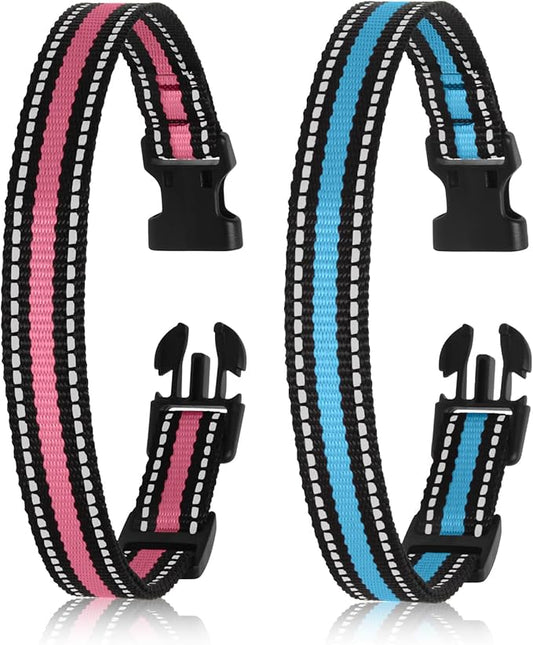 Replacement Collar Strap Fits Dog Training Collar Receiver, Shock Collar & Bark Collar Receiver, Durable Reflective Dog Collar, 2 Pack, Pink & Blue