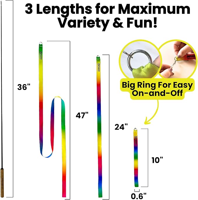 Forever Stick with Cat Toys and Strings Bundle - The Unbreakable Cat Wand Toy, Durable Cat Toy Wand, Extra Long Cat String Toy, Cat Fishing Pole Toy for Bored Indoor Adult Cats, Cat Stick Toy