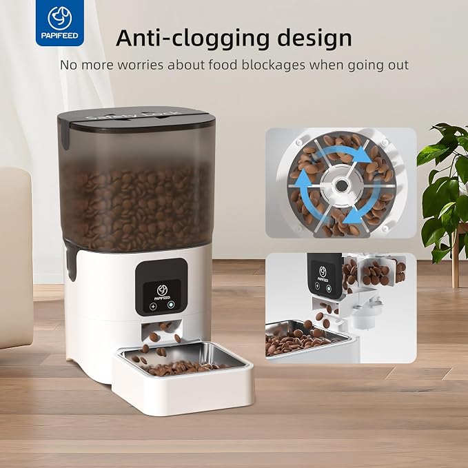 PAPIFEED Automatic Cat Feeder with App, 2.4G WiFi Cat Food Dispenser, 6L Timed Cat Feeder for Dry Food, 10 Meals/Day, 12 Portions/Meal, Dual Power Supply Smart Pet Feeder for Dog, White