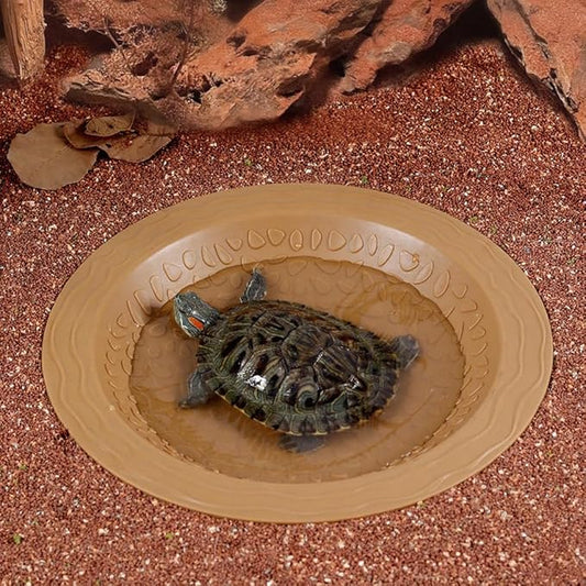 Turtle Bathing Pool Small for Reptiles & Amphibians - Resin Water Dish & Feeding Bowl with Gentle Slope - Safe for Turtles, Lizards, Frogs, Snakes (Yellow)