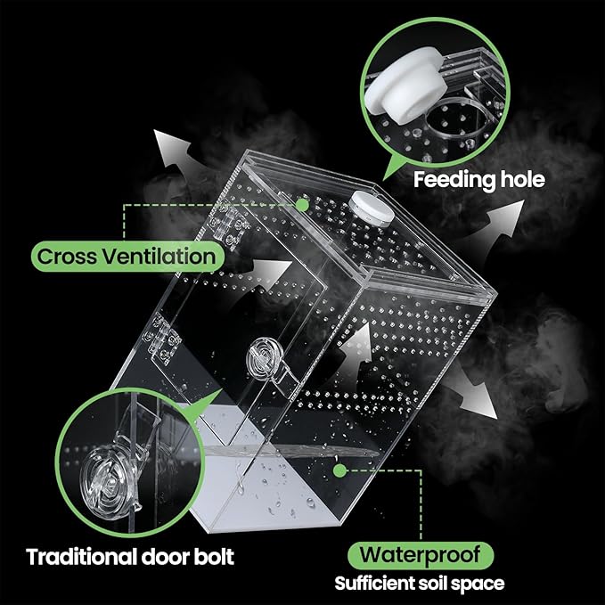 Tall Arboreal Tarantula Enclosure【𝐍𝐨 𝐀𝐬𝐬𝐞𝐦𝐛𝐥𝐲 𝐑𝐞𝐪𝐮𝐢𝐫𝐞𝐝】, Jumping Spider Enclosure, Front Above Opening, Cross Ventilation, Acrylic Arboreal Reptile Enclosure,Praying Mantis Enclosure