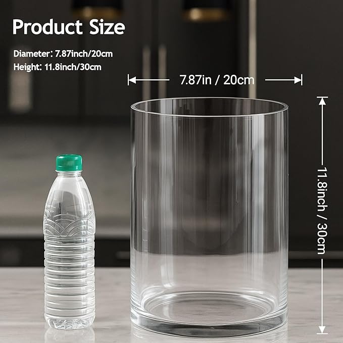Maxdot 2.5 Gallon Cylindrical Glass Fish Tank Solid Base, 360° Full View Desktop Aquarium Starter, Easy to Maintain Small Microfauna for Betta Snails Shrimp Aquatic Planting and Small Plant Terrarium