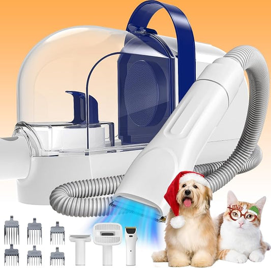 Rywell Dog Grooming Vacuum Kit, 12000Pa Suction, 1.5L Capacity, Low Noise | Includes clippers and brushes, pet hair trimmer for shedding, home use grooming tool