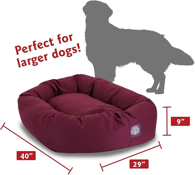 Majestic Pet Bagel Calming Dog Bed, 40 in Large, Round, Washable, Burgundy | Cozy Soft Fluffy Donut Pet Bed with Spine Support for Head Rest – Anti-Anxiety Comfort for Puppies & Dogs, 40x29x9 Inches