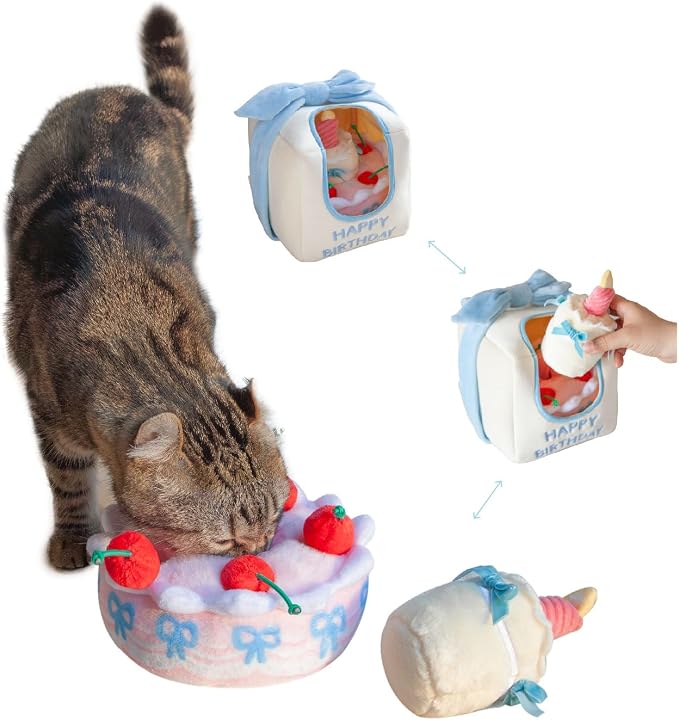 Birthday Cake Snuffle Toy Set, Pink and Blue, Polyester, Nose Work Puzzle Toy for Dogs and Cats