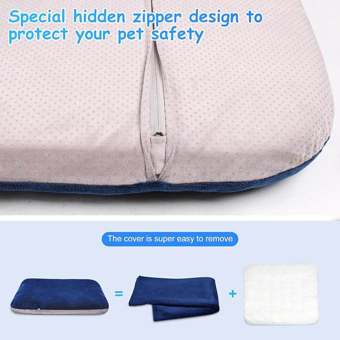 Magic Dog Super Soft Medium Dog Bed, 32 Inches Orthopedic Foam Pet Beds with Anti Slip Bottom, Dog Sleeping Mattress with Removable and Washable Cover, Blue M,32'' X 24'' X 3''
