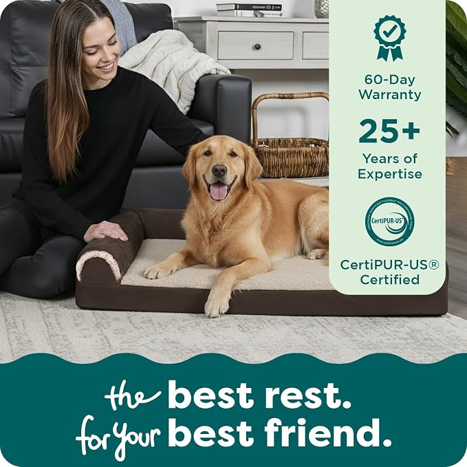 FurHaven Orthopedic Dog Bed for Large Dogs, L-Shaped Chaise Mattress with Orthopedic Egg Crate with a Solid Orthopedic Foam Base for Joint Support, Washable Cover, Jumbo XL, Faux Fur & Suede, Espresso
