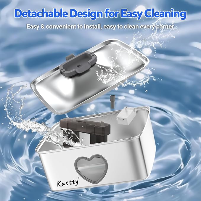 Kastty 4Gal/15L Stainless Steel Dog Water Fountain for Pets, Inside, FS80 | 5-Stage Filtration, Dual-Color LED, Visual Window, Large Medium & Multi-Pet
