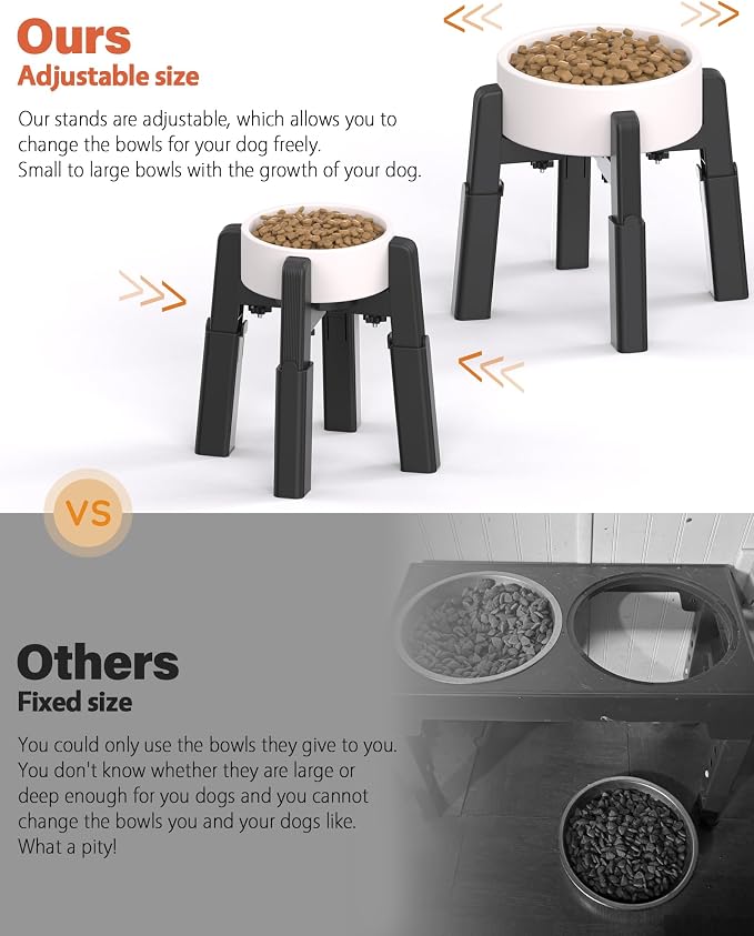 Dog Bowl Stand with Adjustable Height and Width [2 Pack, Stand Only] | Elevated Pet Water & Food Bowl for Medium Dogs, Stable and Anti-Slip Raised Bowl