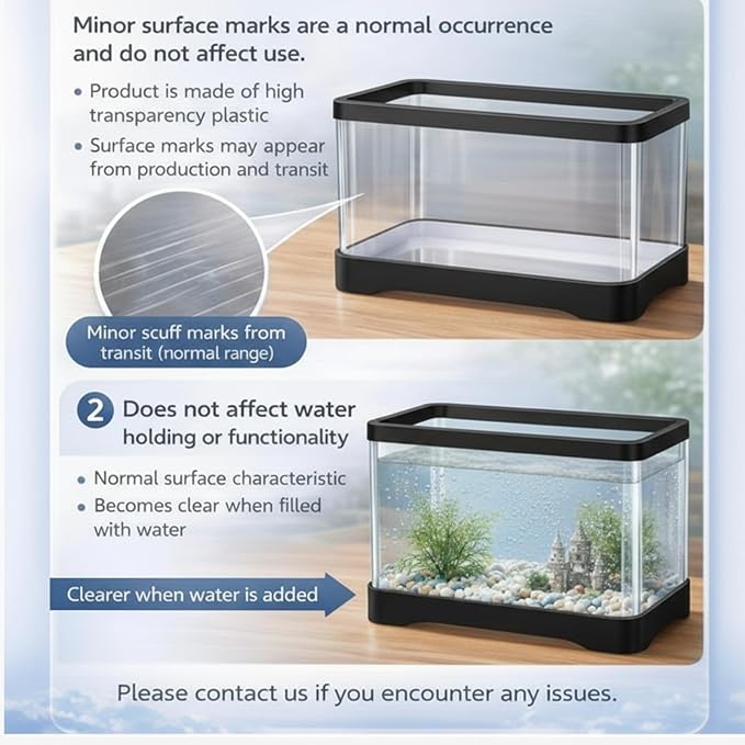 Geelin 2 Gallon Plastic Rectangular Fish Tank, Aquarium for Betta Fish Reptiles Succulents Flower Centerpiece, Shatterproof with Clear Clarity for Home Office Desktop Decors(Black)