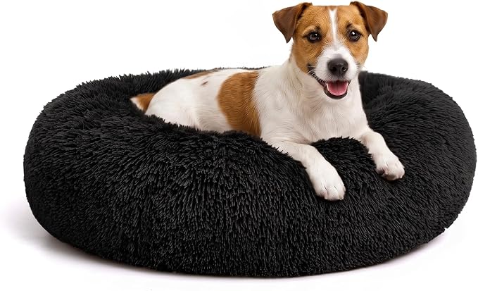 MIXJOY Orthopedic Dog Bed Comfortable Donut Cuddler Round Pet Beds Ultra Soft Washable Dog and Cat Cushion (20''/23''/30'') (27'', Black)