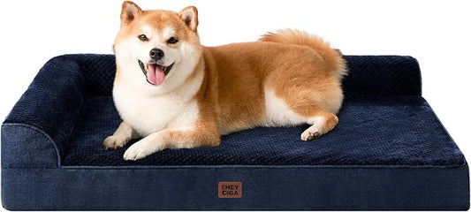 EHEYCIGA Memory Foam Dog Bed Large Size Dogs, Orthopedic Dog Bed Large with Washable Removable Cover, Waterproof Pet Sofa Couch with Nonskid Bottom, 36x27x6, Navy Blue | Washable Removable Cover, Waterproof Flat Pet Sofa Couch with Nonskid Bottom, 36x27x6