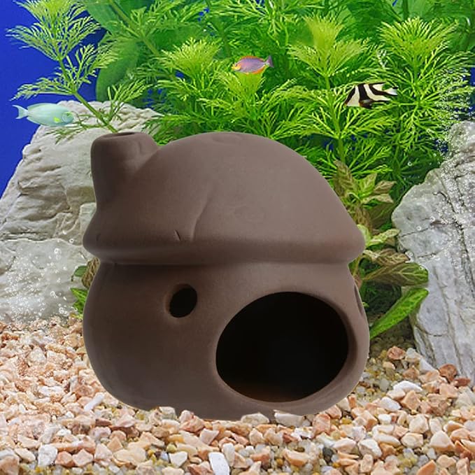 Ceramic Mushroom House Aquarium Decorations, Cichlid Caves Gold Fish House for Betta Goldfishes Cichlid to Rest, Breed, Hiding, Fish Tank Accessories - Brown