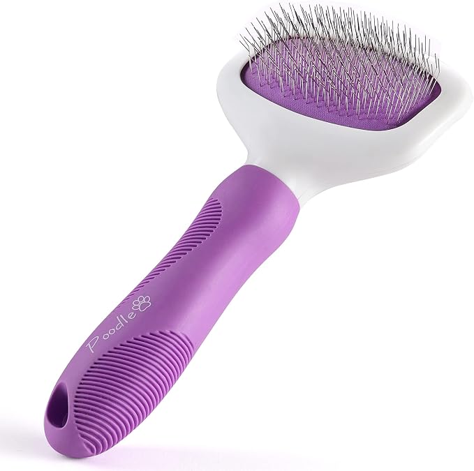 Poodle Pet Bundle - Detangling Pet Comb for Removing Matted Fur, Knots, and Tangles + Dematting Fur Rake Comb Brush for Dogs and Cats + Slicker Brush for Grooming and Deshedding Pet Undercoat Hair