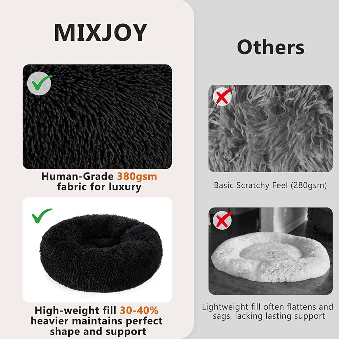 MIXJOY Orthopedic Dog Bed Comfortable Donut Cuddler Round Pet Beds Ultra Soft Washable Dog and Cat Cushion (20''/23''/30'') (30'', Black)
