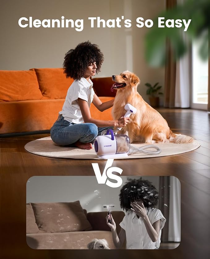 oneisall Dog Hair Vacuum Shedding Grooming Brush Kits for Pet Thick Coats | 15000Pa,3 Suction Low Noise,1.5L Dust Cup,5 in 1 Kits(Grooming/Deshedding/Cleaning Brush,Remover Roller,Crevice Tool), LM5
