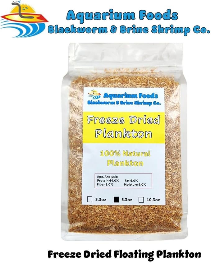 Aquatic Foods Inc. Plankton, Freeze Dried Pacific Plankton for All Marine Fish, Corals, Anemones, All Tropical Fish, Cichlids, Discus, Tetras, Goldfish, Koi & Pond Fish…5.3oz Clear Bag