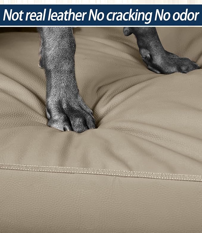 Waterproof Dog Bed for Crate Pad, Leather Brown Hair Resistant Dog Beds with Wipeable Covers, Easy Clean Large Mattress Pet Mat