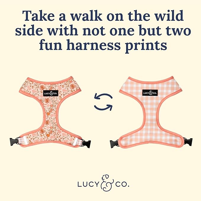 Lucy & Co. Reversible Dog Harness - Water-Repellent Neoprene, Dual-Print Design, Easy Swap Style, Adjustable Comfort Fit - Woodland Wildflowers Reversible Harness - X-Small