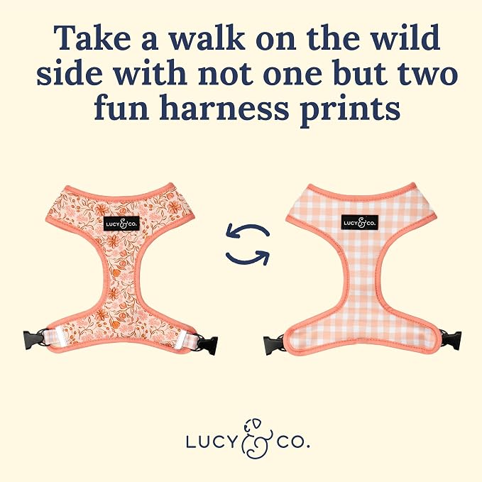 Lucy & Co. Reversible Dog Harness - Water-Repellent Neoprene, Dual-Print Design, Easy Swap Style, Adjustable Comfort Fit - Woodland Wildflowers Reversible Harness - X-Large